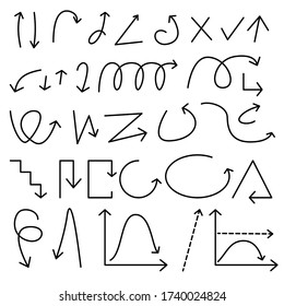 arrow set vector hand drawn doodle curve line