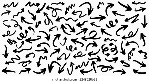 Arrow set. Vector arrow icons. Hand drawn arrows collection. Arrows set isolated on transparent background. Black grunge hand drawn arrows