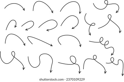 Arrow Set Vector Illustration. Set of vector curved arrows hand drawn. Sketch doodle style. Collection of pointers.	
