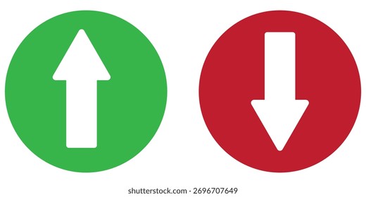 arrow set vector illustration. White arrow on green and red background.