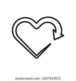 Arrow in the shape of a heart icon. Vector. Line style.