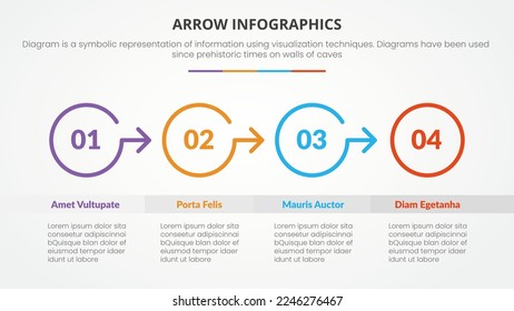 concepto infográfico de forma de flecha con dirección de círculo para presentación de diapositiva con lista de 4 puntos