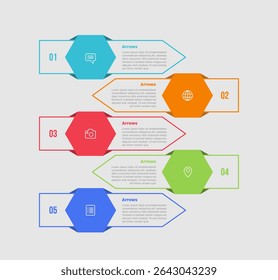 arrow shape infographic diagram with big arrow box container stacked list opposite direction with 4 step for slide presentation vector