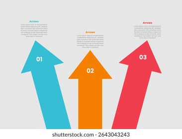 forma de seta infográfico diagrama com seta grande direção superior espalhando toda a direção com 3 etapa para apresentação de slide vetor