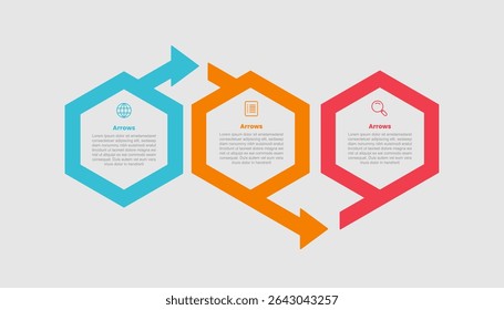 arrow shape infographic diagram with creative hexagon shape with thick outline and arrow up and down with 3 step for slide presentation vector
