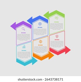 forma de seta infográfico diagrama com caixa de seta criativa com linha de fatia inclinar no centro com 3 etapa para apresentação de slide vetor