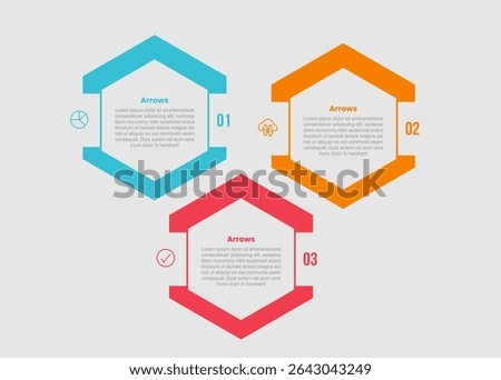 arrow shape infographic diagram with creative hexagon with thick up and down with 3 step for slide presentation vector