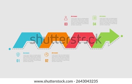 arrow shape infographic diagram with long arrow up and down on horizontal direction with 4 step for slide presentation vector