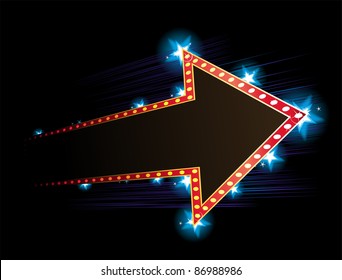 Arrow shape neon with star in background