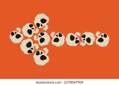 arrow shape pointer made from skulls. Vector flat cartoon illustration.