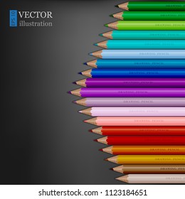 Arrow shape of rainbow colored pencils on dark grey background. EPS 10
