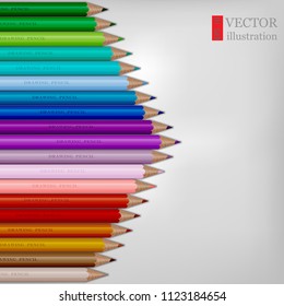 Arrow shape of rainbow colored pencils on white background. EPS 10