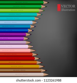 Arrow shape of rainbow colored pencils on dark grey background. EPS 10