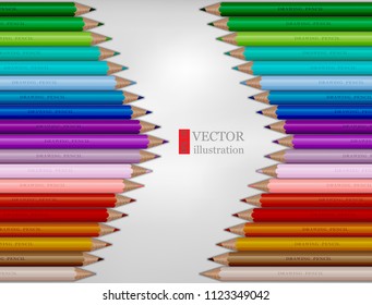 Arrow shape of rainbow colored pencils on white background. EPS 10