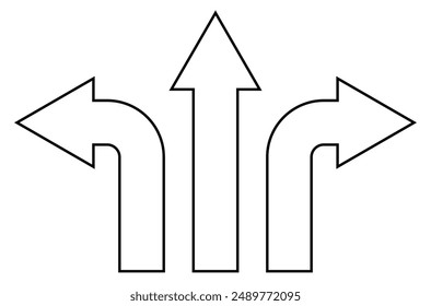 arrow shape symbol set - arrow pointing to the left, right and straight forward, black and white vector silhouette illustration, isolated on white background