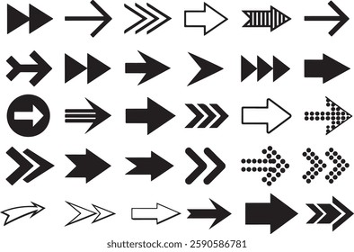 Arrow shape vector icon set, silhouette style white background.
