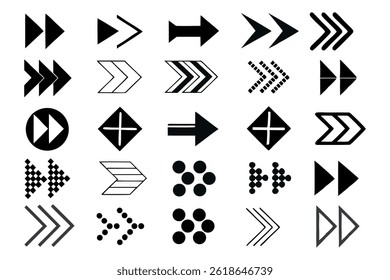 Arrow shape vector icon set, silhouette style