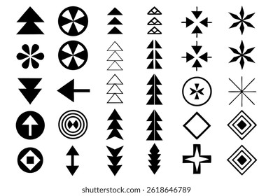 Arrow shape vector icon set, silhouette style
