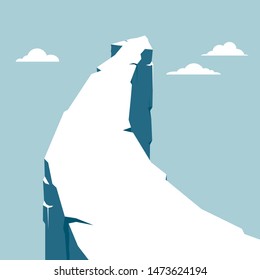 Arrow shaped mountain. Isolated on blue background.