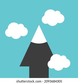 Arrow shaped mountain reaching to sky. Dream, motivation, inspiration, personal development and spirituality concept. Flat design. EPS 8 vector illustration, no transparency, no gradients