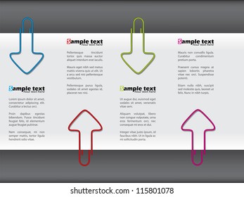 Arrow shaped paper clips pointing towards info