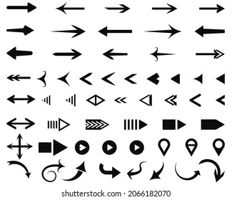 Formas de flecha. Flechas grandes iconos de conjunto negro. Icono de flecha. Estilo plano de flecha aislado en fondo blanco - vector de stock.