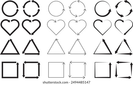 Arrow shapes. Pointer arrows in various shapes; circle, triangle, heart and square.