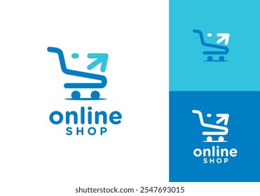 arrow with shopping cart logo. fast up online shop symbol design template