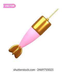 Arrow with shot from a bow. Realistic 3D design element in a plastic cartoon style. Isolated icon on a white background. Vector illustration.