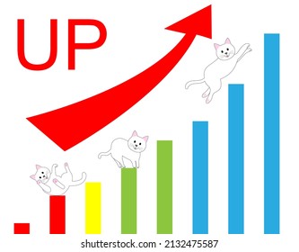 Arrow showing the statistic with progress bars and white cats climbing