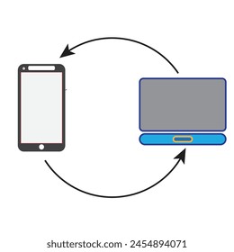 La flecha muestra la transferencia de datos entre el portátil y el teléfono inteligente - Ilustración de Tecnología 