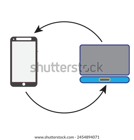 Arrow shows Data transfer between laptop and smartphone - Technology  Illustration 