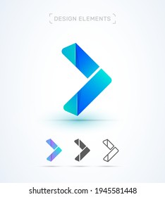 Signo de flecha. Diseño del logotipo del botón de reproducción abstracta. Origami, vector, estilo 3d