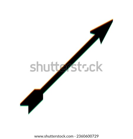 Arrow sign. Black Icon with vertical effect of color edge aberration at white background. Illustration.