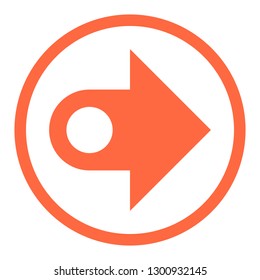 Arrow sign circular icon in thin line style. Orange circle shape isolated on white background. The graphic element for design saved as a vector illustration in the EPS file format.