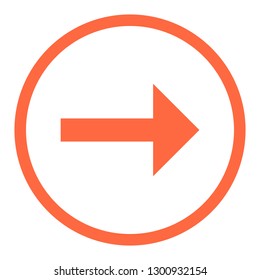 Arrow sign circular icon in thin line style. Orange circle shape isolated on white background. The graphic element for design saved as a vector illustration in the EPS file format.