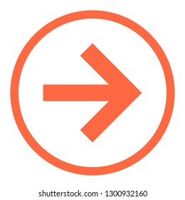 Arrow sign circular icon in thin line style. Orange circle shape isolated on white background. The graphic element for design saved as a vector illustration in the EPS file format.