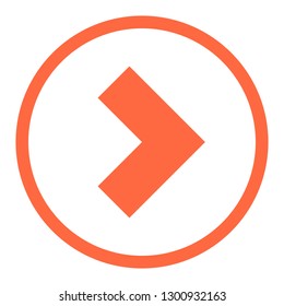 Arrow sign circular icon in thin line style. Orange circle shape isolated on white background. The graphic element for design saved as a vector illustration in the EPS file format.