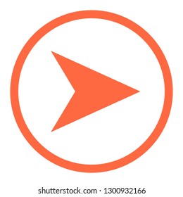 Arrow sign circular icon in thin line style. Orange circle shape isolated on white background. The graphic element for design saved as a vector illustration in the EPS file format.