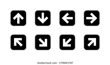 Arrow Sign Collection in Black Rounded Square Button Icon : Suitable for Technology Theme, Education Theme, Infographics and Other Graphic Related Assets.