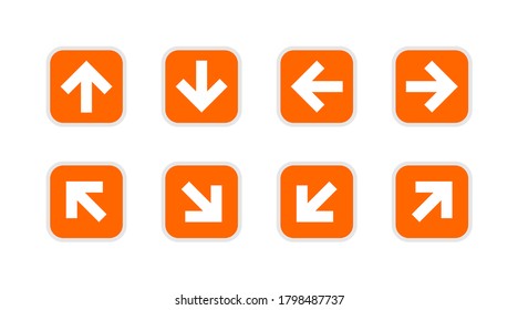 Arrow Sign Collection in Orange Rounded Square Button Icon : Suitable for Technology Theme, Education Theme, Infographics and Other Graphic Related Assets.