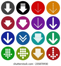 Arrow sign colored icon set, web design elements. Simple circle shape internet button on white background -  vector illustration.