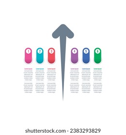 up arrow sign and colorful columns infographic template. six steps infographic template. internet, education, business, annual report, magazine information template