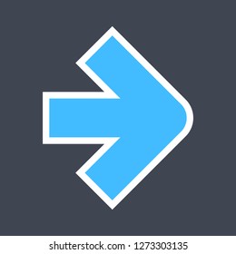 Arrow sign created as a sticker icon with a white outline. Blue navigation symbol designed in flat style. The design graphic element is saved as a vector illustration in the EPS file format.