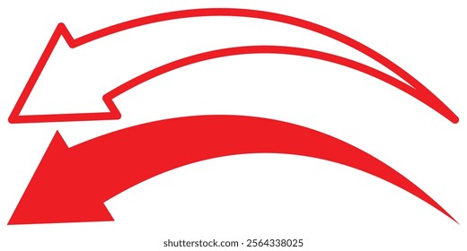 Arrow sign. Curved arrow pointing left. Red curved arrow icon. Vector illustration. 