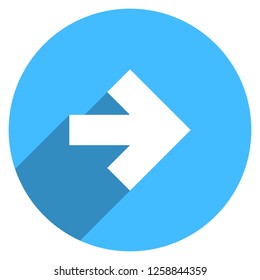 Arrow sign direction icon in circular shape. Web internet button with flat long shadow style. This design graphic element is saved as a vector illustration in the EPS file format.