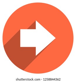 Arrow sign direction icon in circular shape. Web internet button with flat long shadow style. This design graphic element is saved as a vector illustration in the EPS file format.