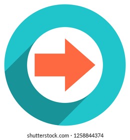 Arrow sign direction icon in circular shape. Web internet button with flat long shadow style. This design graphic element is saved as a vector illustration in the EPS file format.
