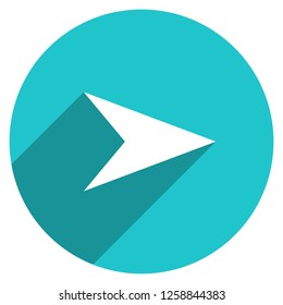 Arrow sign direction icon in circular shape. Web internet button with flat long shadow style. This design graphic element is saved as a vector illustration in the EPS file format.