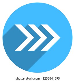 Arrow sign direction icon in circular shape. Web internet button with flat long shadow style. This design graphic element is saved as a vector illustration in the EPS file format.